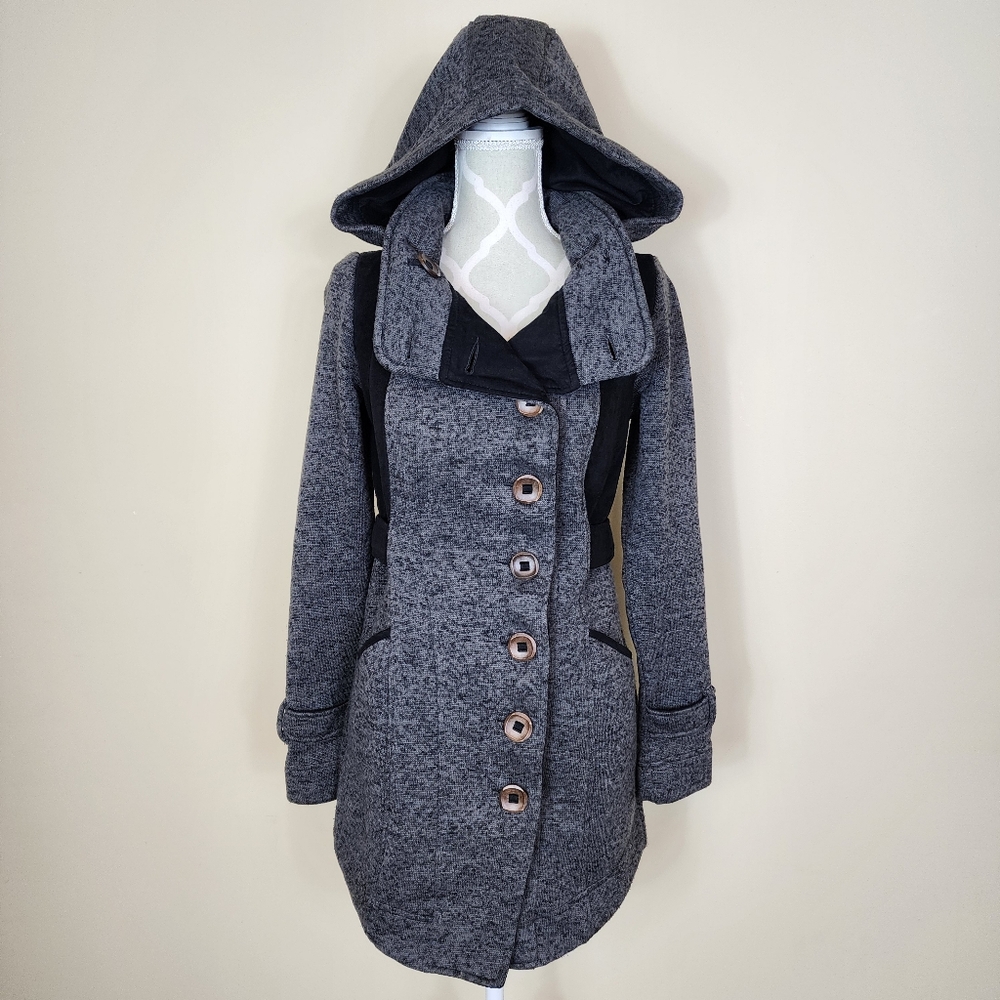 Three Stones Gray Hooded Pea Coat Size XS
